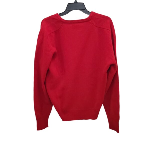 Nordstrom Men's Vintage 1970s Red 100% Lambswool V-Neck Grandpa Sweater Size L - Picture 4 of 4